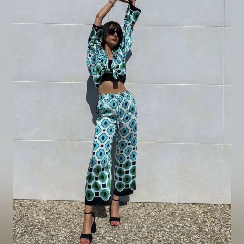 Zara Set Geometric Print Matching 2 Piece Shirt Pants Size XS • BLOGGER FAVORITE - Picture 5 of 16